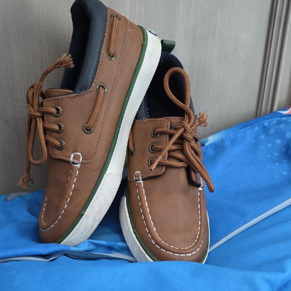 Size 13 Kids Nautica Tan and Green Boat Shoes